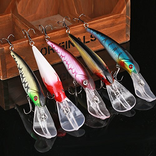 Sougayilang Hard Fishing Lures Deep Diving Minnow Bass Crankbaits With Large Fish Tongue,Treble Hook Life-Like Swimming Trout Fishing Tackle For Bass Fishing Pack Of 10Pcs #TOP23