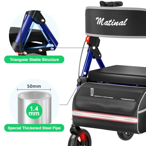 Image of Walkers for Seniors with seat, Rollator Walker with Seat, Blue