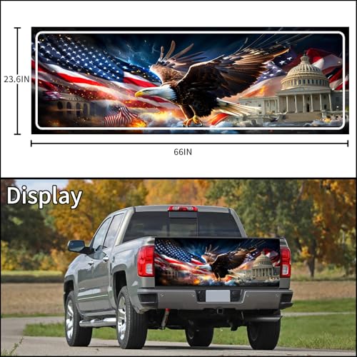 Image of Turck Tailgate Wraps Decals - 66x23.6 in Tailgate Decals for Trucks, American Egale Flag Tailgate Graphics for Trucks Pickup Personalized Decoration