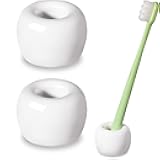 Travel-Friendly Mini Ceramics Toothbrush Holders for Bathroom Decor Vanity Countertops, Space Saver, White, 2 Pack