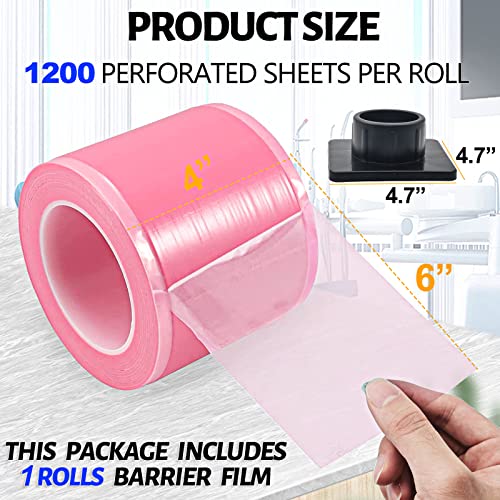 Pink Barrier Film 4" X 6" Dental Barrier Tape Wrap, Keedolla Perforated Tattoo Machine Cover Tape Protective Adhesive Film With Dispenser Box, 1 Box Of 1200 Sheets #TOP1