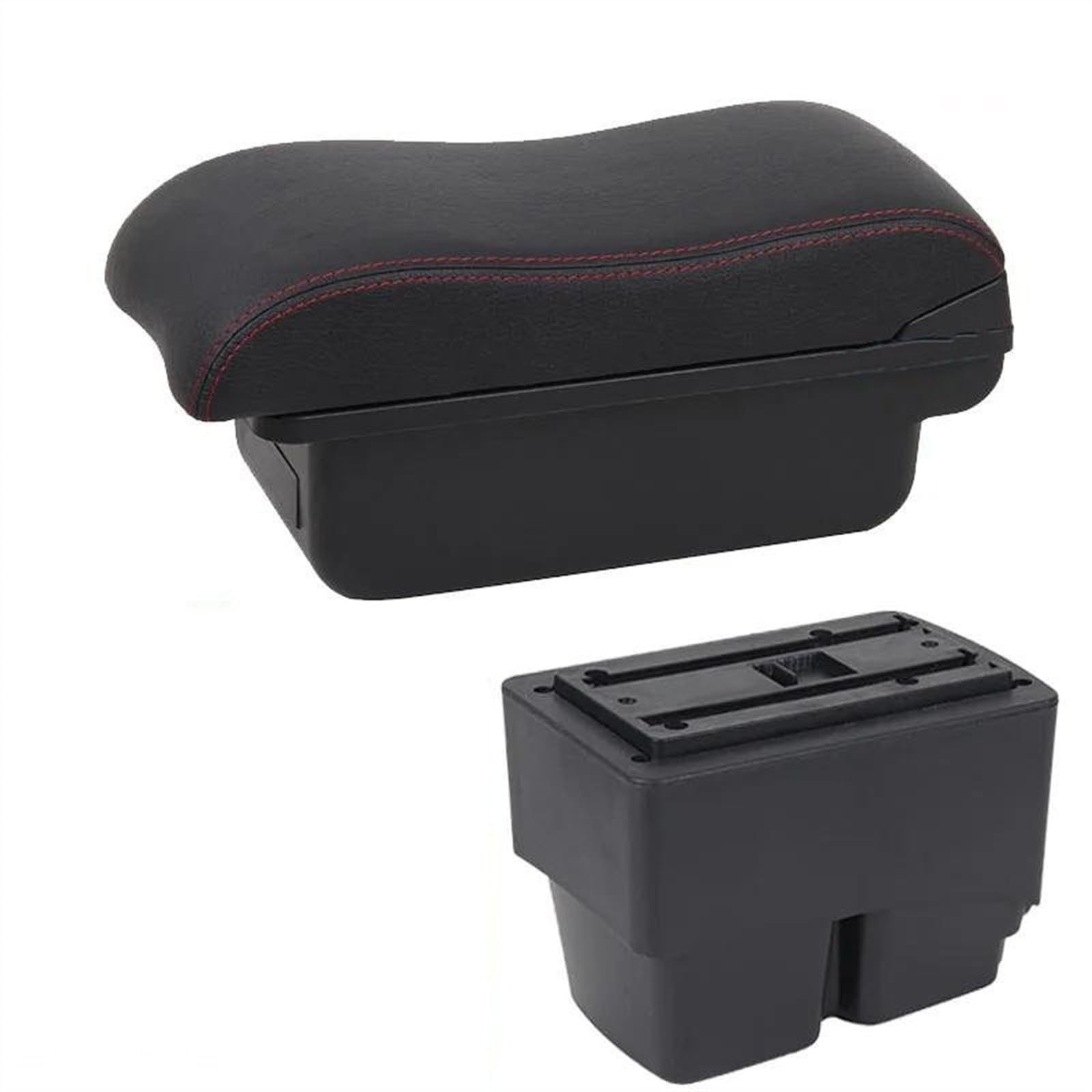 NMJLQW Storage Rack Armrest Box Special Retrofit Parts Car Accessories Storage Box Interior Parts Car Armrest Curved Surface For Fiesta(C1 Black red NO USB)