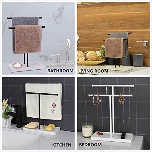 Lkkl Hand Towel Holder - Double T Hand Towel Holder For Bathroom - Countertop Towel Stand Free Standing Towel Rack Bathroom Towel Hanging Rack With Resin Tray Base(Black/White) #TOP4