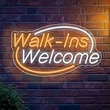 Walk-Ins Welcome Neon Sign, Neon Sign For Wall Decor, Yellow + white Led Signs Usb Powered, Living Game Room Decor, For Bedroom Restaurant Bar Hotel Shop Party Birthday(16.5x9.4in)