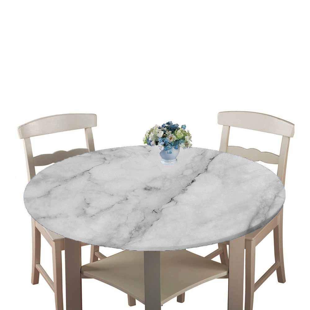 Chickwin Round Fitted Tablecloth Waterproof Dust-Proof Wipe Clean 3D Marble Printed Table Cover Flannel Elastic Edged, Table Protector for Kitchen Patio Dining Room (white,100cm)