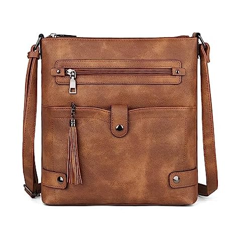 FADEON Crossbody Purses for Women Crossbody Bag, Designer Multi Pockets Shoulder Handbag Travel Purses with Tassel Brown Cover