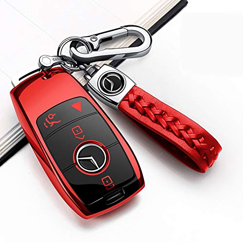 Autophone for Mercedes Benz Key Fob Cover with Keychain,Soft TPU 360 Degree Protection Key Case Compatible with Mercedes-Benz 2019-2021 A-Class C-Class G-Class 2017-2020 E-Class S-Class (Red)