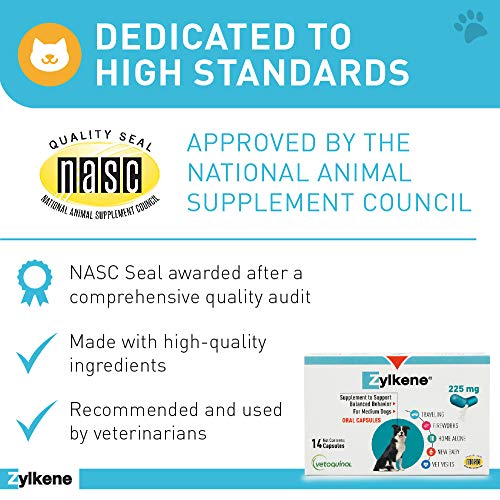Vetoquinol Zylkene Calming Supplements For Medium Dogs From 23-65Lbs, Helps Relieve Dog Anxiety And Cat Anxiety, Non Drowsy, 225Mg #TOP6