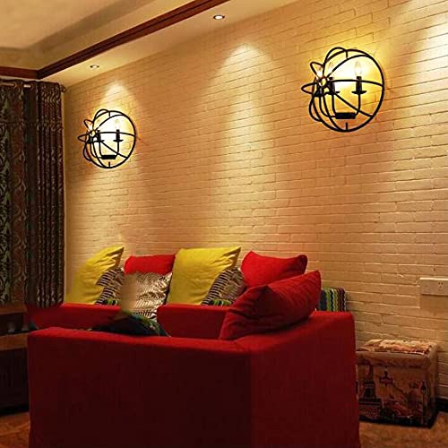 Applique murale demi-cercle globe luminaire rétro E14 fer forgé noir