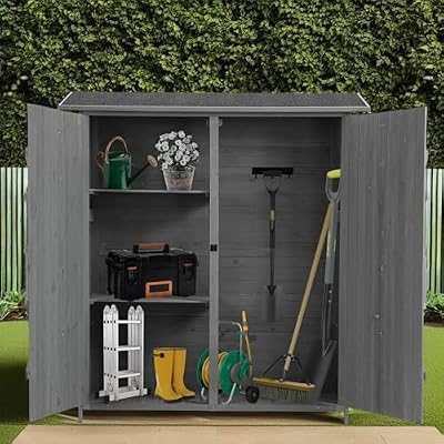 FRANSOUL Wooden Storage Shed with Double Lockable Doors Waterproof Asphalt Roof,Outdoor&Indoor Tool Storage House w/Detachable Shelves for Garden Backyard Lawn,56" L x 19.5" W x 64" H
