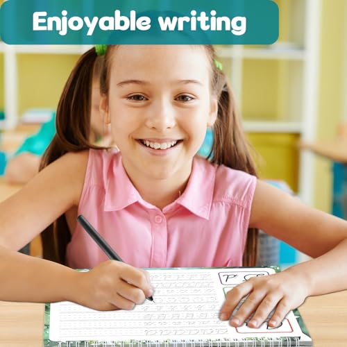 chiazllta 2 Pack Cursive Grooved Handwriting Workbooks Magic Grooved Cursive Reusable Writing Practice Copy Books with Disappearing Ink Pens for Beginners Learning Activities Supplies (Letters&Number) - Image 5