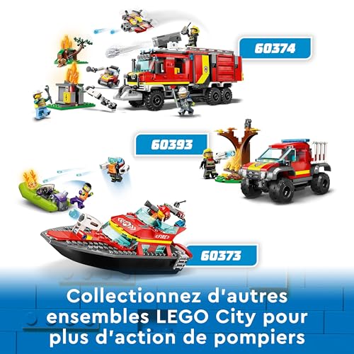 LEGO 60374 City Le Camion d’Intervention des Pompiers, Jouet avec Drones Terrestres et Aériens, avec Figurines, et Véhicule d'urgence Moderne, Enfants 7 Ans