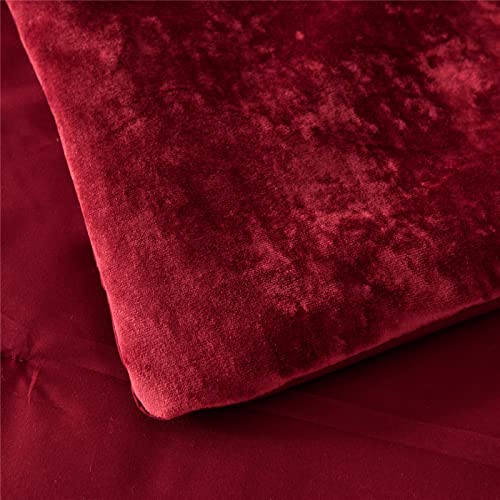 Fredsure Distressed Velvet Comforter Set, 5 Pieces Burgundy Red King, Distressed Velvet Face And Brushed Microfiber Reverse #TOP3