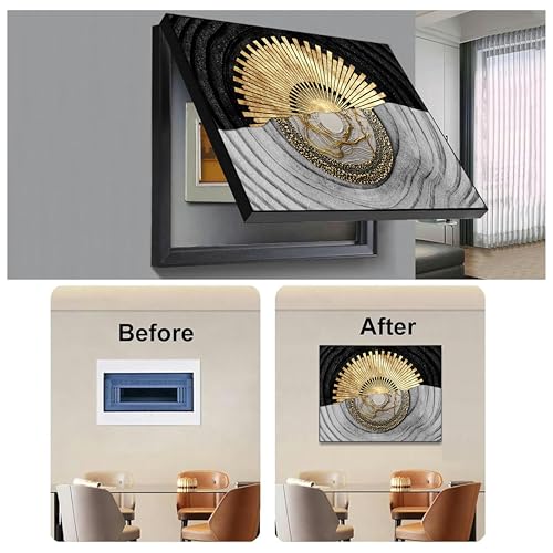 Image of Electric MCB Box Cover Frame With Hydraulic Decorative Gold Textured Sun Painting Electrical Panel box Cover, Switch Box Frame Will Fit Max 15x20 inch Switch Board, Outer Box Size 17X23 Inch