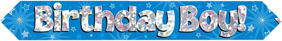 OakTree 624266" Birthday Boy Foil Holographic Banner, Blue, 9 ft
