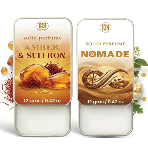 Image of Dr.Mashur Solid Perfume |Amber & Saffron&Nomade Alcohol Free Wax Perfume Balm, Long Lasting | Pocket Tin 12g, Pack Of 2| Non Greasy Smooth Glide, Travel Friendly Unisex Gifts He Or Her