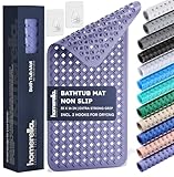 homerella® Bathtub Mat Non Slip 35x16, Incl. Hooks for Drying, Extra Long, 100% BPA Free, Shower Mat Non Slip Anti Mold, Machine Washable, Shower Mats for Inside Shower Mildew Resistant