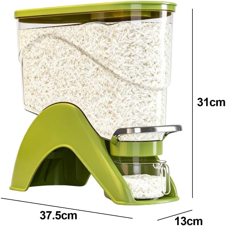 Kitchen rice dispenser box with clear body and press release use