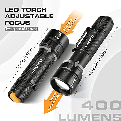 EverBrite latarka LED, super jasna, 2 szt., mała latarka kempingowa, lekka, regulowana ostrość, z możliwością zoomu, aluminiowa latarka, 4 tryby latarki na zewnątrz