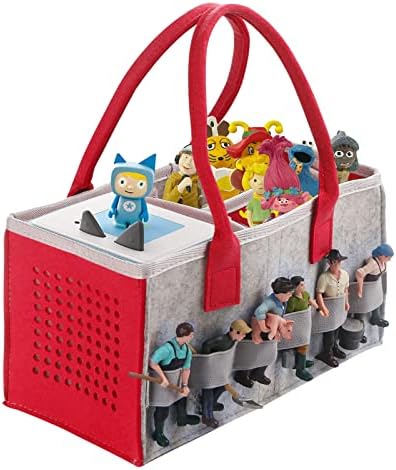 Chedin Tonie Toniebox Zubehör Schutzhüllen-Organizer mit Figuren Aufbewahrung viel Platz Tasche für Toniebox Starter Set und Tonies Figur Tragetasche (Grau + Rot)
