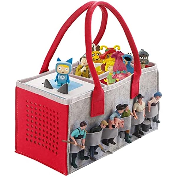 Chedin Tonie Toniebox Akcesoria Organizer Pokrowców Ochronnych z Przechowywaniem Figurek dużo miejsca Torba na Toniebox Zestaw Startowy i Figurki Tonies Torba do Noszenia (Szary + Czerwony)