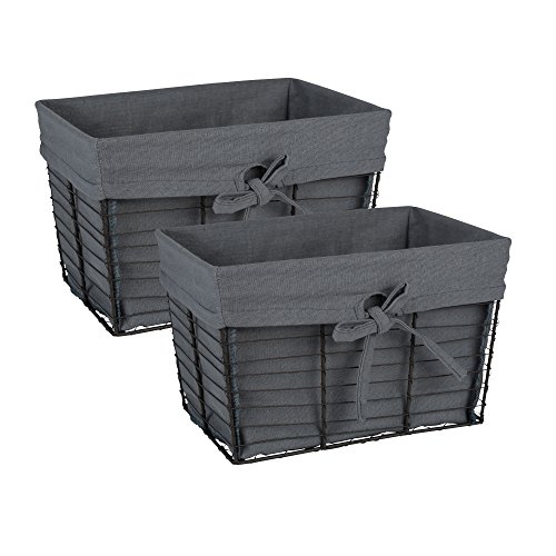 DII Farmhouse Chicken Wire Storage Baskets with Liner, Medium, Vintage Grey, 11x7.88x7