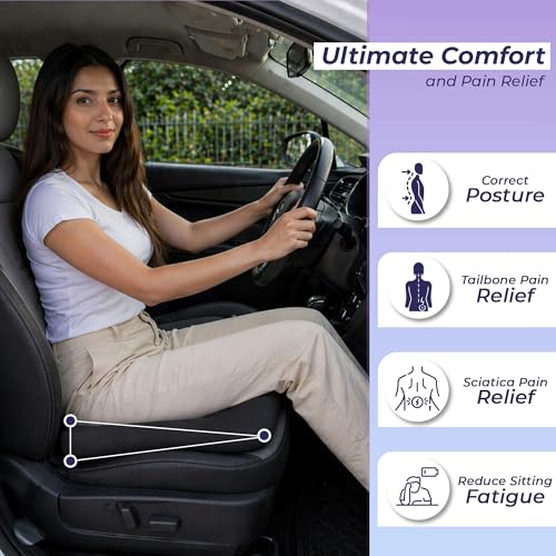 Image of Billebon Ultimate Car Wedge Seat Cushion | Premium Memory Foam Cushion with Coccyx Tailbone Cutout | Helps Relieve Hip| Tailbone & Lower Back Pain | Supports Weight Up to 100 kg - Black (Pack of 2)