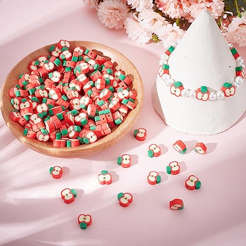 SUNNYCLUE 1 Box 200pcs Polymer Clay Beads Fruit Red Apple Beads Fruit Clay Bead Apple Slice Shape Loose Beads Fruits Theme Spacer Beads for Jewellery Making Bracelet Keychain Necklace DIY Craft Gift - Image 4