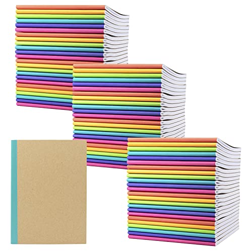 PAPERAGE 72-Pack Composition Notebook Journals, Kraft Cover with Rainbow Spines, 120 Pages, Lined Paper, Small Size (8 in x 5.75 in) – for School, Office, or at-Home Use