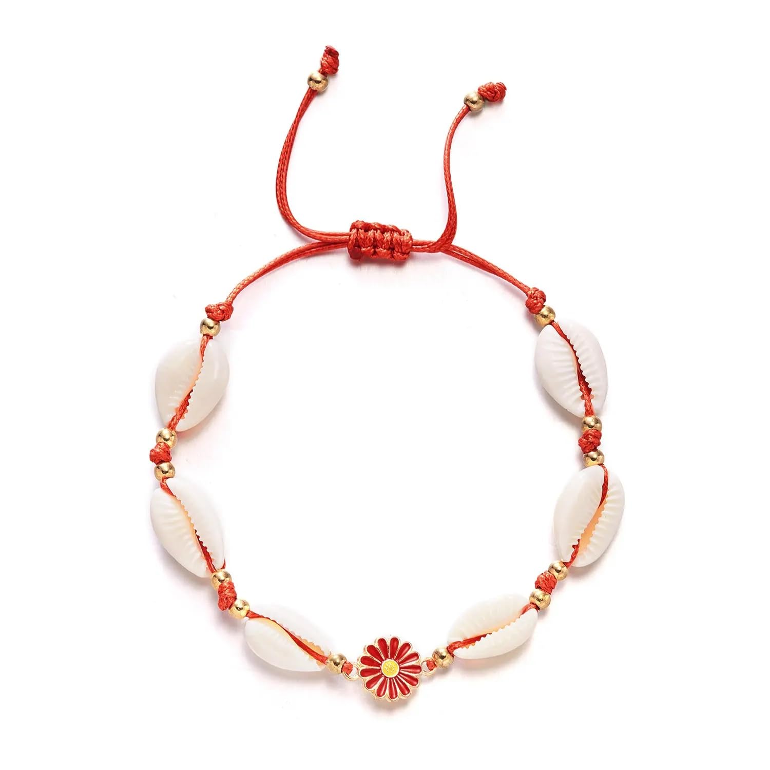 El Regalo 1PC Bohemian Sunflower Cawrie Shell Anklet- Trendy 1 Leg Thread Adjustable Anklet with Pretty Flower Charms (Red) (B0CV168B6R) Amazon Price History, Amazon Price Tracker
