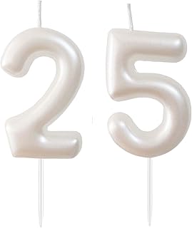 2.36" Number Candles Birthday Gifts for Women Men Birthday Decorations Birthday Candles Numbers Happy Birthday Candles for Cake 2 Candle for Women for Men (White, 25th)