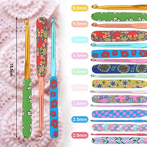 Aluminum Crochet Hooks SetFloral Crochet Kit Crochet Knitting Needles Kit for Beginners Metal Crochet Set Solid Hook Hand Knit Ergonomic Soft Rubber Comfort Grip Crochet Starter kit for Adult9pcs