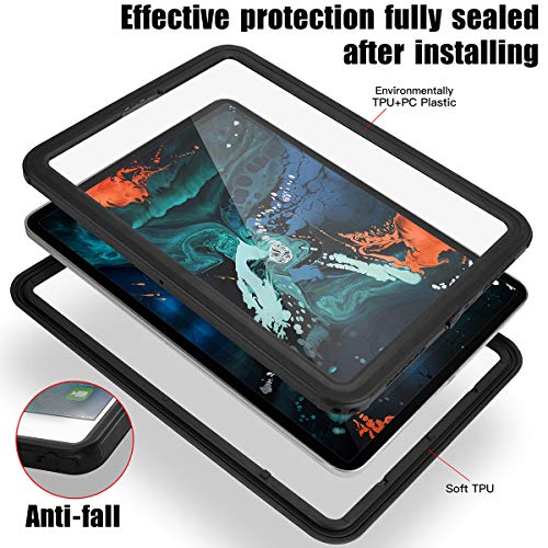 AICase 2019 IPad Pro 11 cali wodoodporne etui, IP68 360 stopni wąski dwuwarstwowy pancerz obrońca odporny na wstrząsy futerał ochronny ze smyczą do iPada Pro 11" 2018