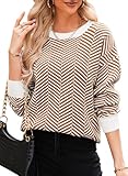 Dokotoo Sweaters for Women Crewneck Ribbed Knit Tops Striped Color Block Holiday Fall Winter Business Casual Colorful Pullover Sweater Womens Clothes Trendy Coffee Large