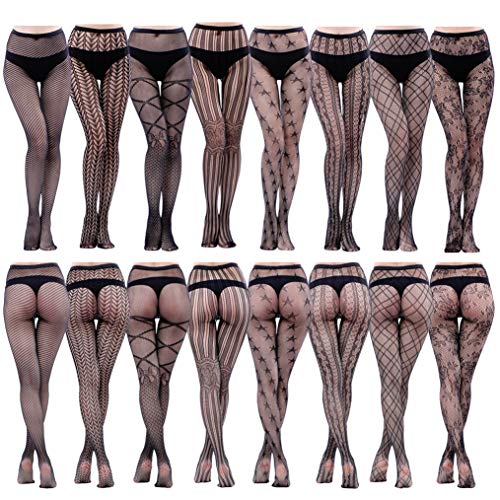 Hoveox 8 Pairs Lace Tights Fishnet Floral Stockings Lace Patterned Tights Small Hole Pattern Leggings Tights Net Pantyhose #TOP2