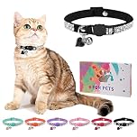DILLYBUD Rhinestone Cat Collar Breakaway with Bell, Diamond Cat Collar with Safety Buckle Quick Release for Girl Boy Small Kitten Pets Puppy,Cute Soft Female Male Cat Collars, Color Black 7-9"