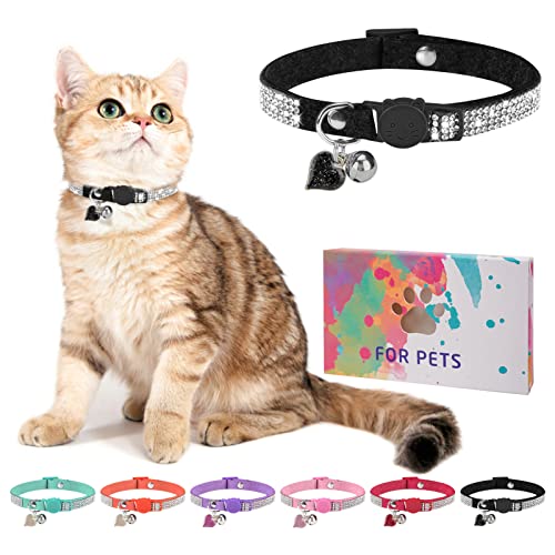 DILLYBUD Collier pour chat en strass avec clochette, collier en diamant avec boucle de sécurité à dégagement rapide pour fille, garçon, petit chaton,...