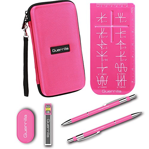 Guerrilla Hard Travel Case For Ti-83 Plus, Ti-84 Plus, Ti-84 Plus Color Edition, Ti-89 Titanium, Ti-Nspire Cx&Cx Cas, Hp50G Graphing Calculators + Guerrilla's Essential Calculator Accessory Kit, Pink #TOP1