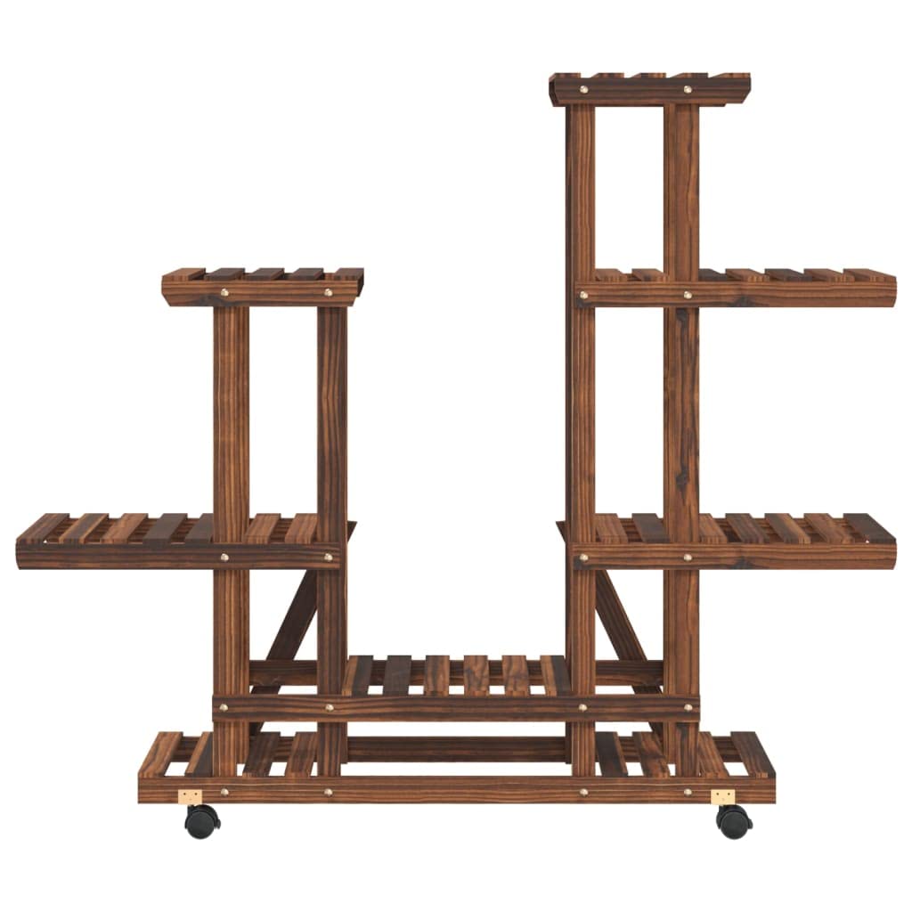 SYDE Supporto per fiori in legno di abete, 95 x 25 x 101 cm | Carbonizzato artigianale, ruote a 360°, resistente all'umidità, uso interno ed esterno