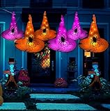 WATERGLIDE Halloween Decorations 6 Pcs Lighted Hanging Witch Hats, with 8 Modes Light Up 14 FT Halloween String Lights, for Indoor Outdoor Yard, Lawn, Graveyard Scenes Party