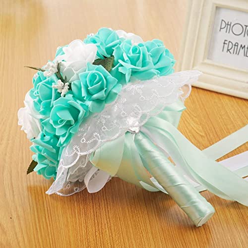 Rosas artificiales de seda con mango satinado para ramo de novia exclusivo 3