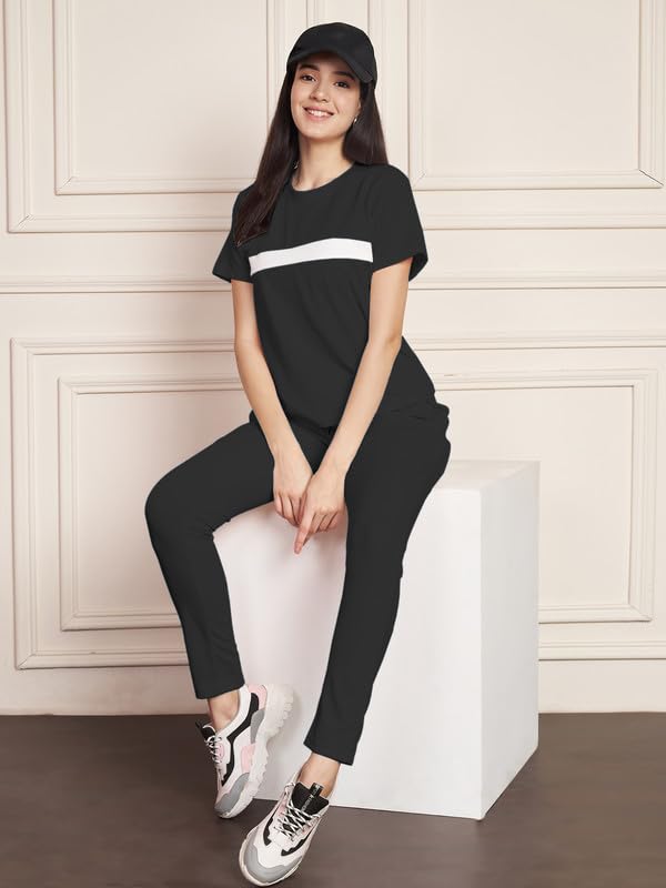 Image of DTR FASHION Polyester Blend Front Taped Tracksuit | Night Wear Suit For Women