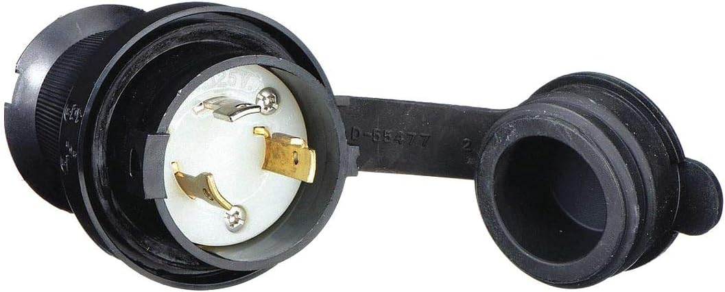 HBL2611SW IP66 0.36 to 0.93" Cord M 3 Wires 1 Phase 125 VAC 30A NEMA L5-30P Industrial Twist Lock Plug 2 Poles Black/White SELF-GROUNDING