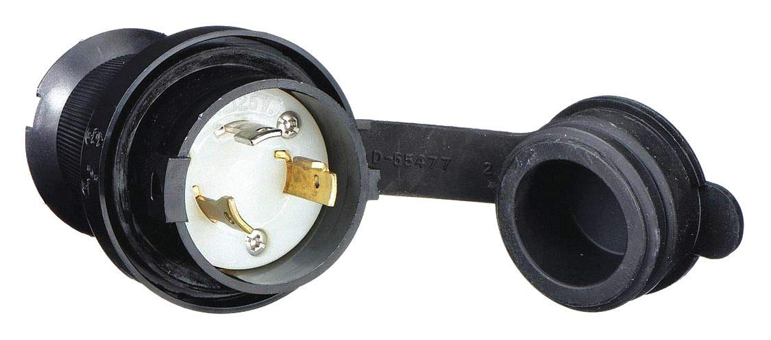 KELLEMS HBL2611SW IP66, 0.36 to 0.93" Cord DIAM, 3 Wires, 1 Phase, 125 VAC 30A NEMA L5-30P Industrial Twist Lock Plug 2 Poles, Black/White, SELF-GROUNDING