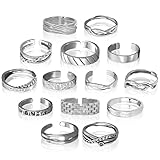 pozuauoa 14PCS Set Mens Rings Silver, Adjustable Opener Silver Rings Men, Simple and Versatile Ring for Men, Vintage Mens Ring for Couple Party Accessories Commemorative Gift
