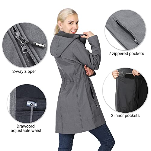 Outdoor Ventures Women's Softshell Jacket With Removable Hood Fleece Lined Windbreaker Insulated Long Warm Rain Jacket #TOP2