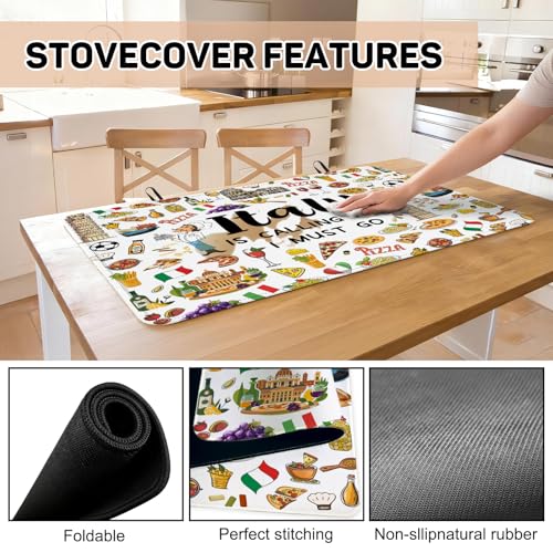 Image of Italy Travel Stove Top Cover for Electric Stove 28 inchx20 inch, Italy Stove top Cover, Italian Gifts Heat Resistant Glass Cooktop Cover, Flat RV Range Stovetop Protector, Dish Drying Mat for Kitchen