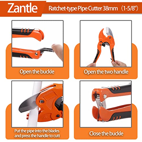 Zantle Ratchet-Type Tube And Pipe Cutter For Cutting O.d. Pex, Pvc, And Ppr Plastic Hoses And Plumbing Pipes Up To 1-5/8" Inches, Ideal For Home Working And Plumbers (Orange) #TOP4