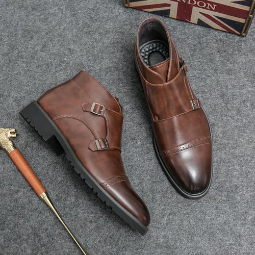 Men's Elegant Double Monk Buckle Ankle Boots Pointed Toe Business Dress Shoes2