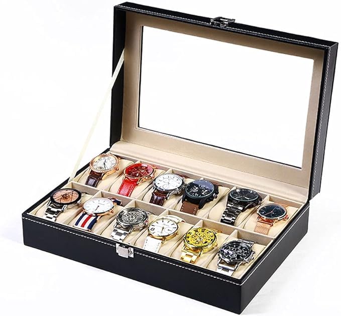 SYGA Watch Box for 12 Watches | Watch Case | Watch Holder | Watch Organizer Designer/Black_ Pu Leather (B08G51NWQ8) Amazon Price History, Amazon Price Tracker